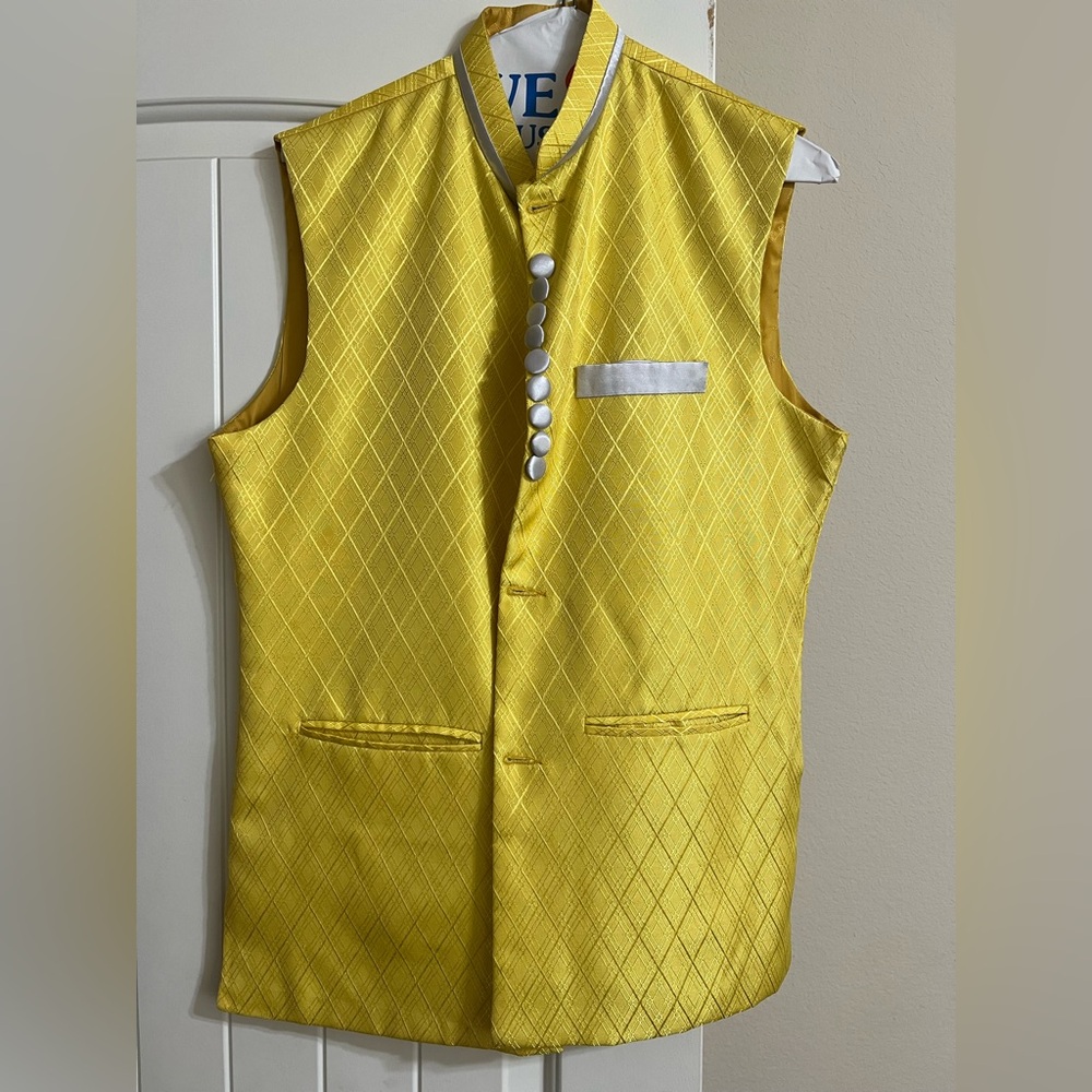 Yellow Diamond Pattern Kurta Vest